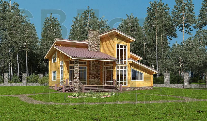 Деревянный дом с уютной террасой