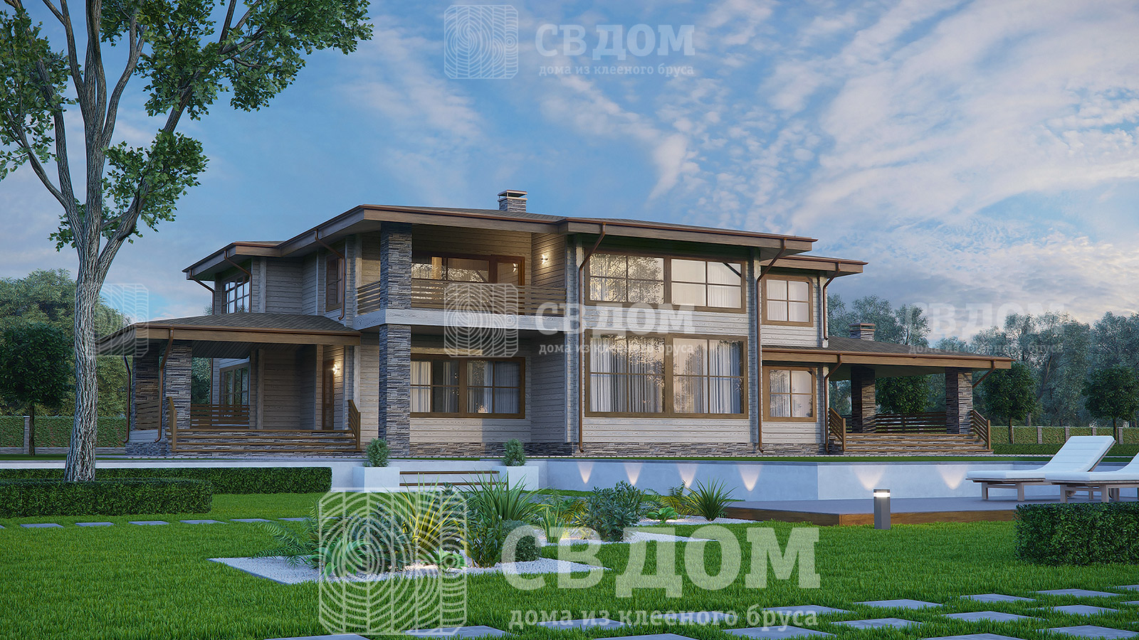 «СВДОМ №148» Дом из клееного бруса проект с большими окнами
