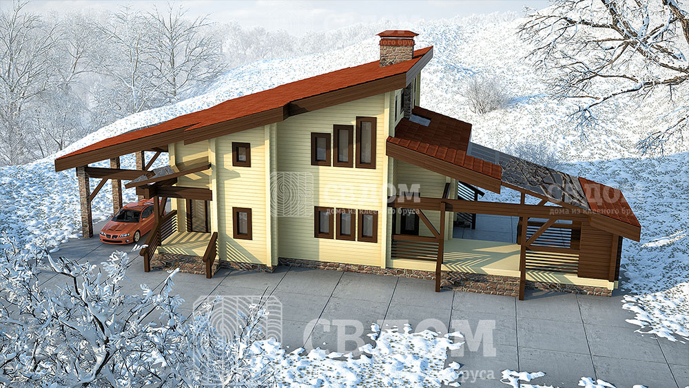 «СВДом №91» Дом из клееного бруса с односкатной крышей